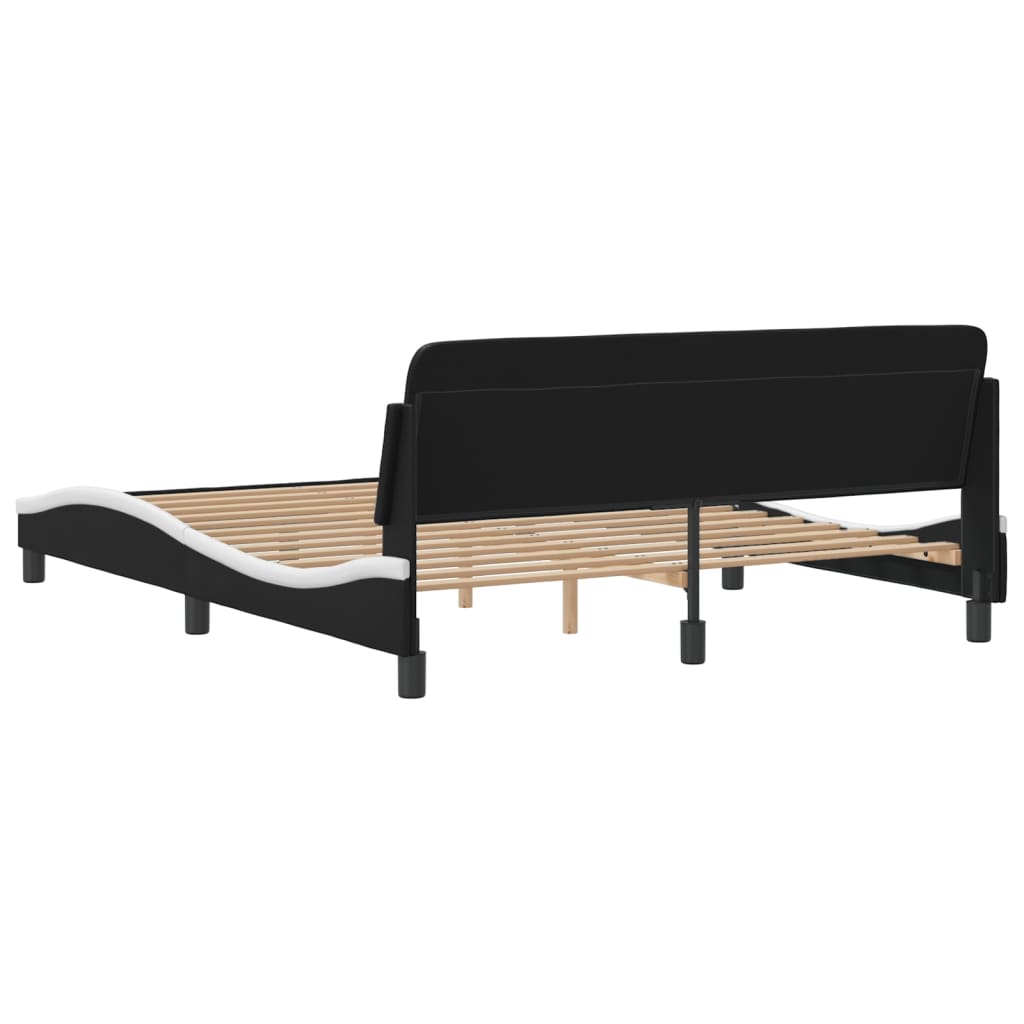Bed Frame Black and White Faux leather Queen Modern Bed Frame