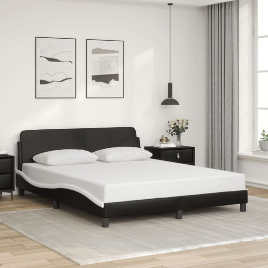 Bed Frame Black and White Faux leather Queen Modern Bed Frame