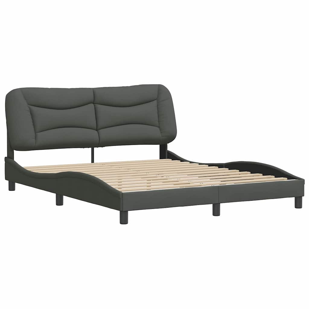 Bed Frame Dark Grey Polyester Queen Decorative Inlays Bed Frame