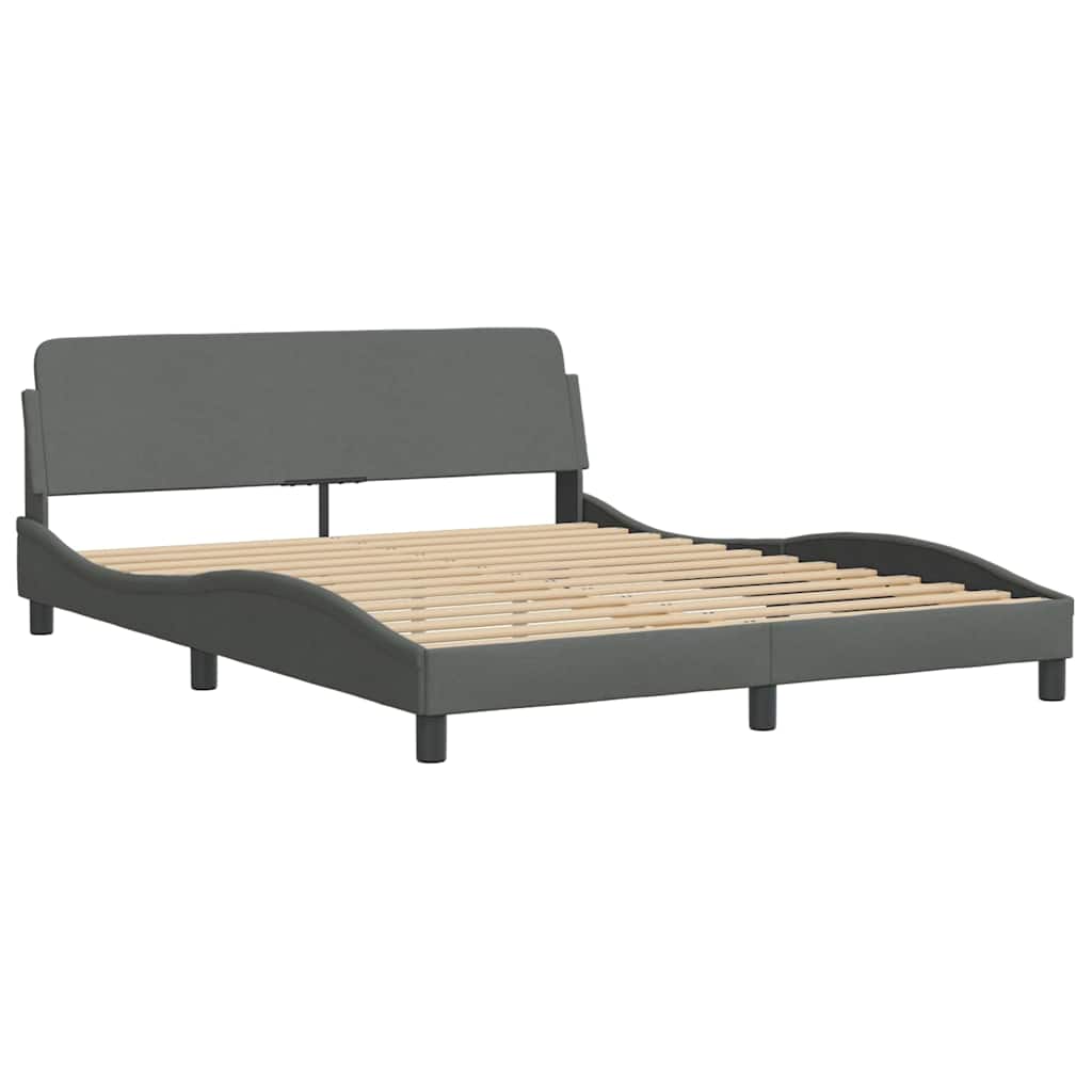 Bed Frame Dark Grey Polyester Queen Decorative Inlays Bed Frame