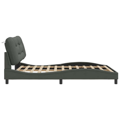 Bed Frame Dark Grey Polyester Queen Decorative Inlays Bed Frame
