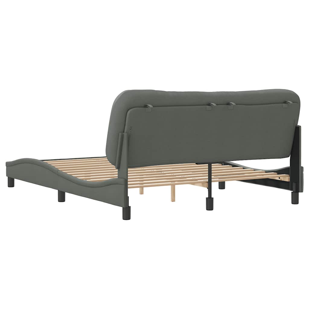 Bed Frame Dark Grey Polyester Queen Decorative Inlays Bed Frame