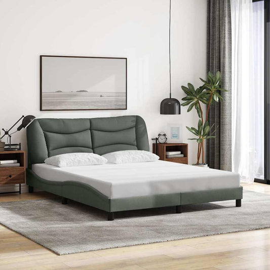 Bed Frame Dark Grey Polyester Queen Decorative Inlays Bed Frame