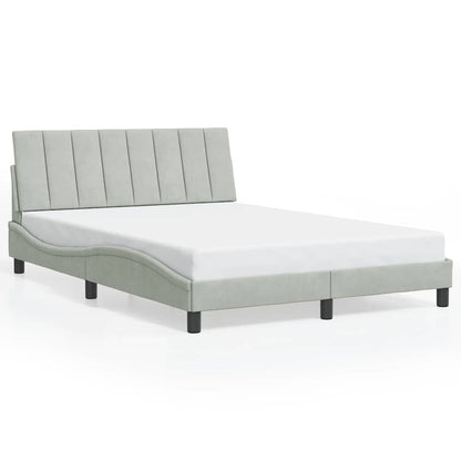 Bed Frame Light Grey Velvet, Metal, Solid Pine Wood, Plywood