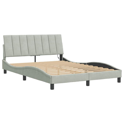 Bed Frame Light Grey Velvet, Metal, Solid Pine Wood, Plywood