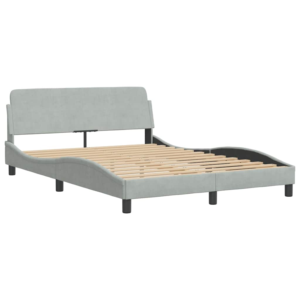 Bed Frame Light Grey Velvet, Metal, Solid Pine Wood, Plywood