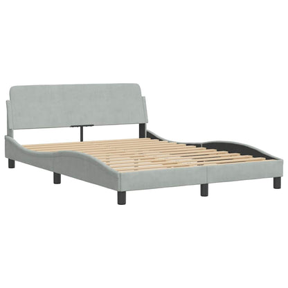 Bed Frame Light Grey Velvet, Metal, Solid Pine Wood, Plywood