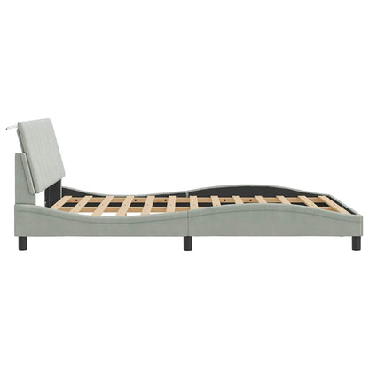 Bed Frame Light Grey Velvet, Metal, Solid Pine Wood, Plywood