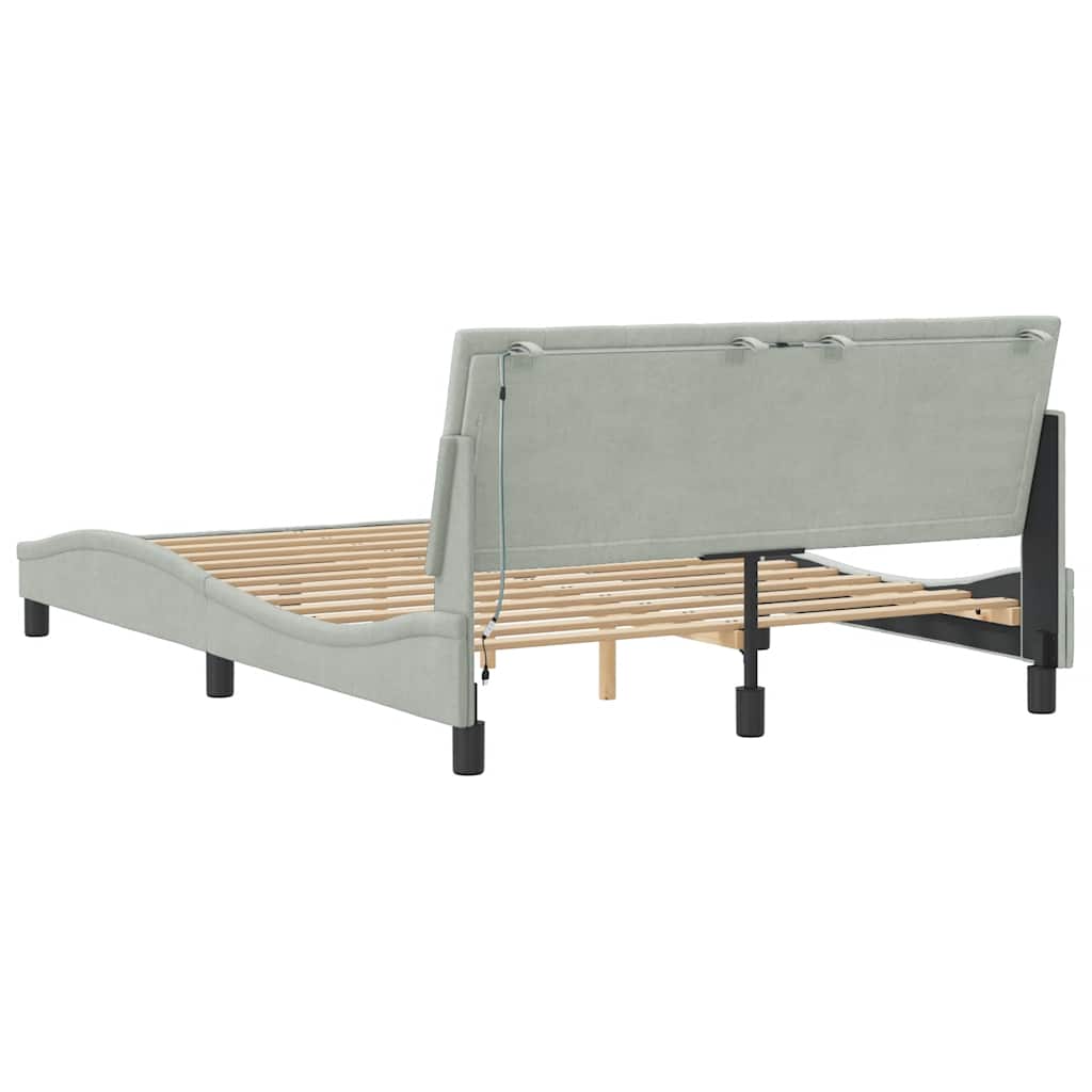 Bed Frame Light Grey Velvet, Metal, Solid Pine Wood, Plywood