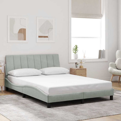 Bed Frame Light Grey Velvet, Metal, Solid Pine Wood, Plywood