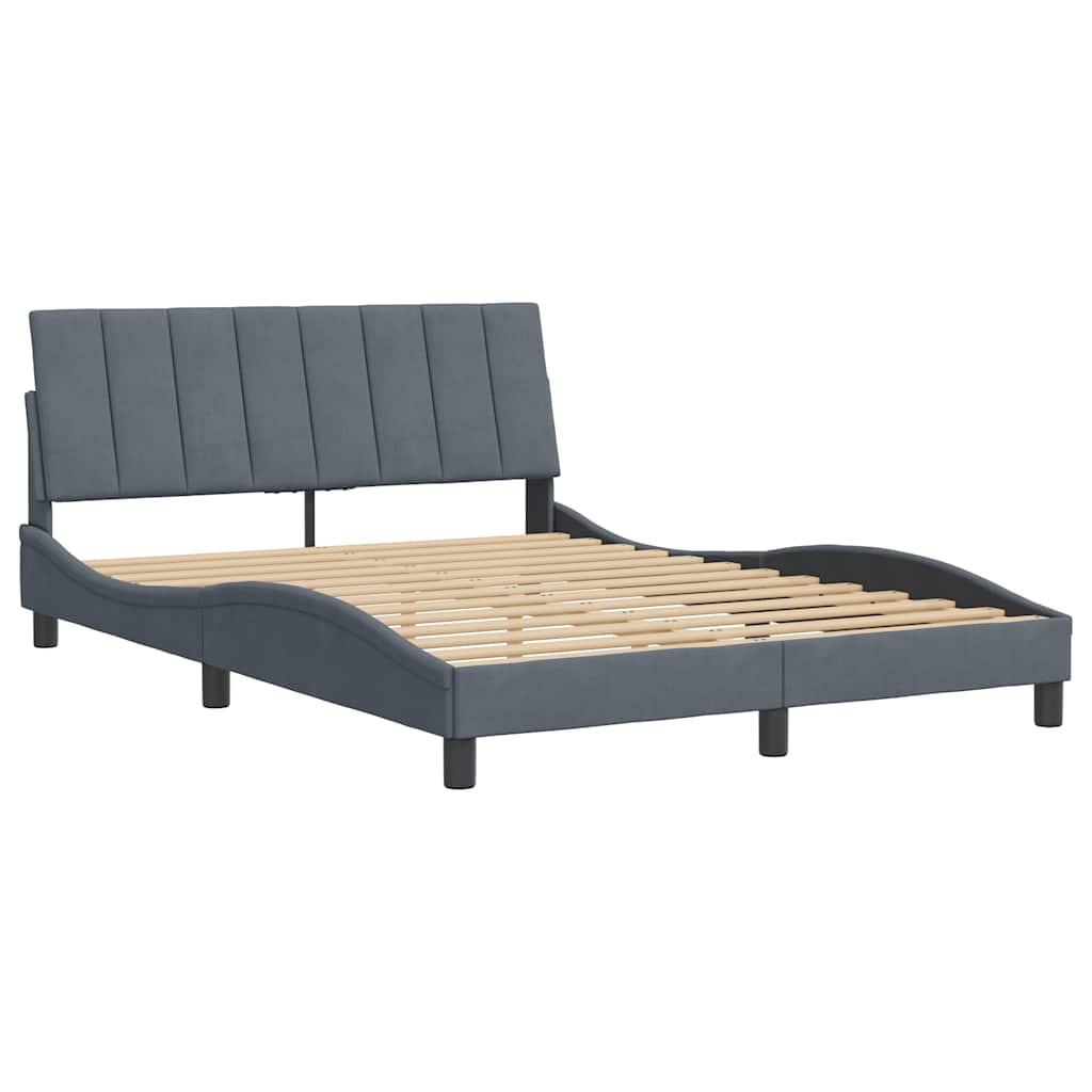 Bed Frame without Mattress "Hanko" Dark Gray 53.9"x74.8" Velvet