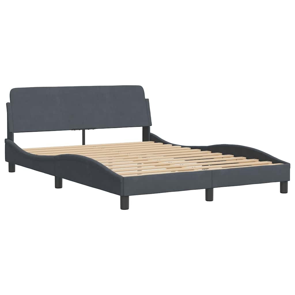 Bed Frame without Mattress "Hanko" Dark Gray 53.9"x74.8" Velvet