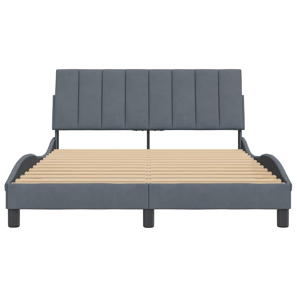 Bed Frame without Mattress "Hanko" Dark Gray 53.9"x74.8" Velvet