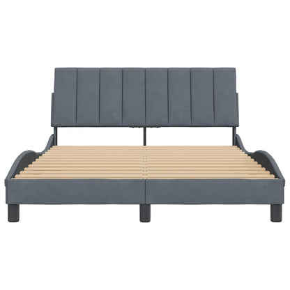 Bed Frame without Mattress "Hanko" Dark Gray 53.9"x74.8" Velvet