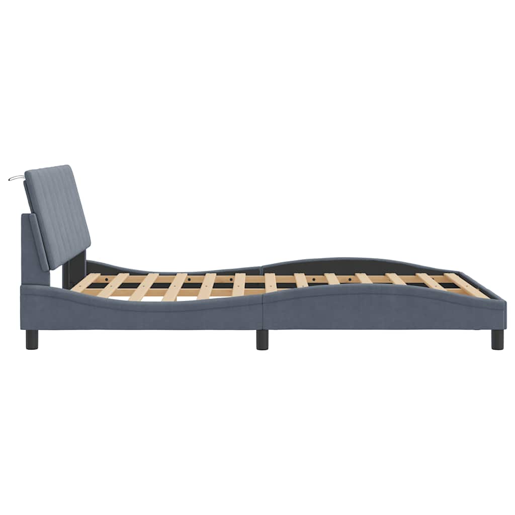 Bed Frame without Mattress "Hanko" Dark Gray 53.9"x74.8" Velvet