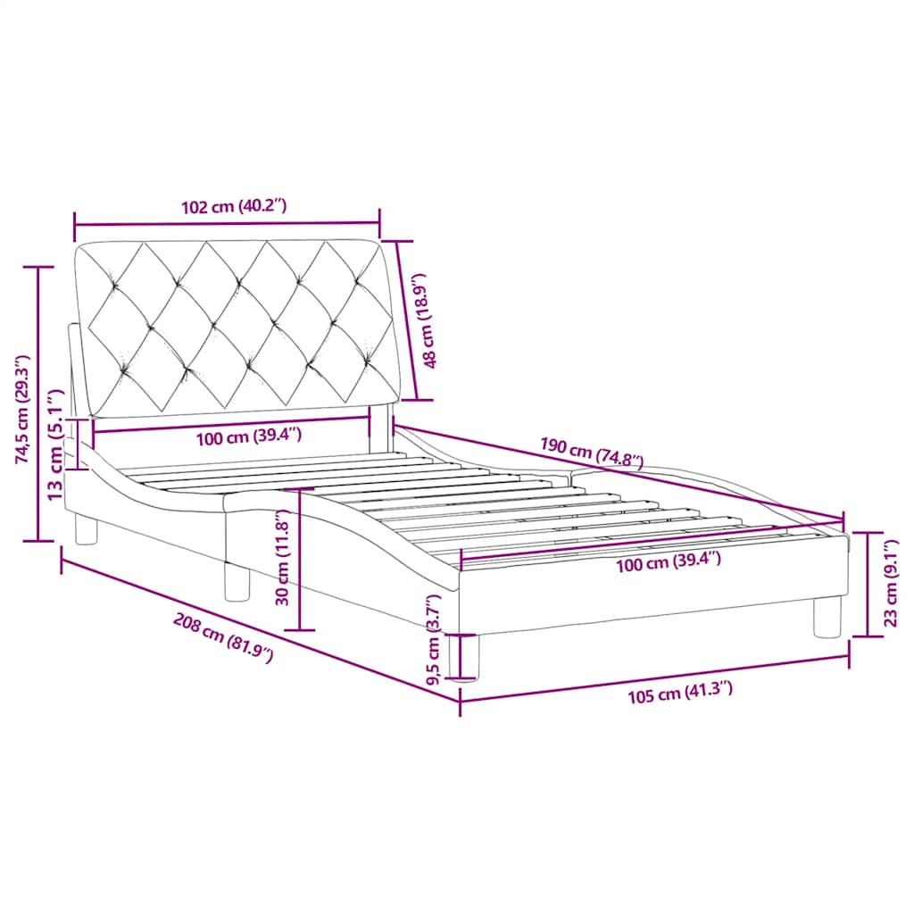 Bed Frame Dark Grey Velvet Twin Bed Frame Rectangular Modern