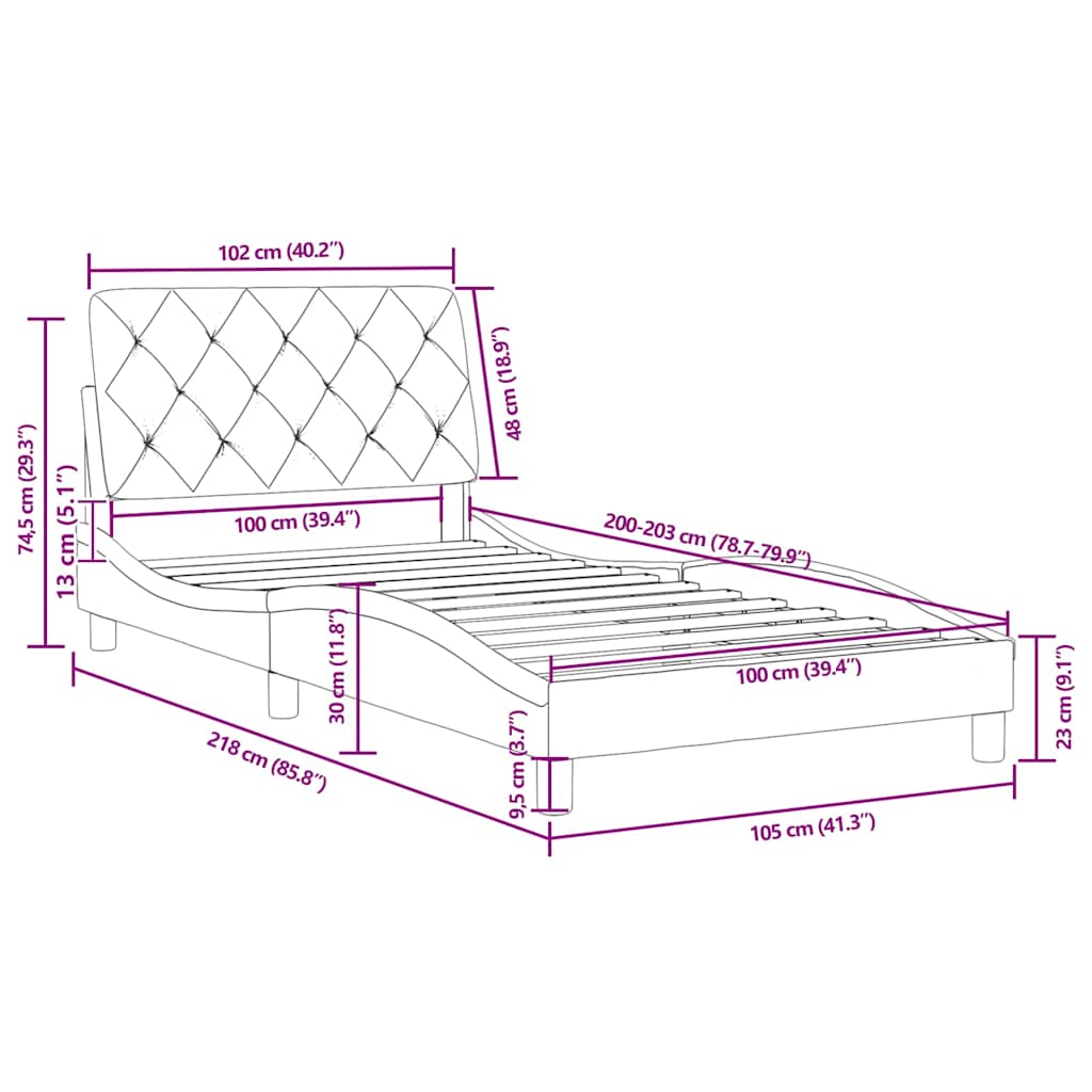 Bed Frame Dark grey Velvet, metal, solid pine wood, plywood Single