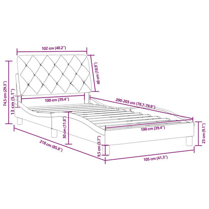 Bed Frame Dark grey Velvet, metal, solid pine wood, plywood Single