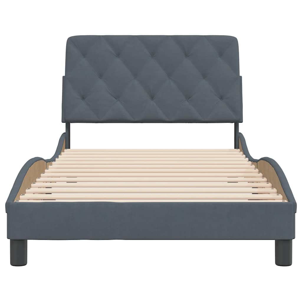 Bed Frame Dark grey Velvet, metal, solid pine wood, plywood Single