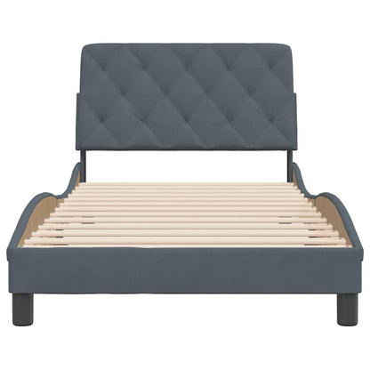 Bed Frame Dark grey Velvet, metal, solid pine wood, plywood Single