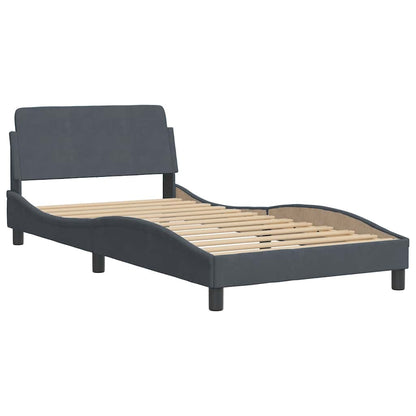 Bed Frame Dark grey Velvet, metal, solid pine wood, plywood Single