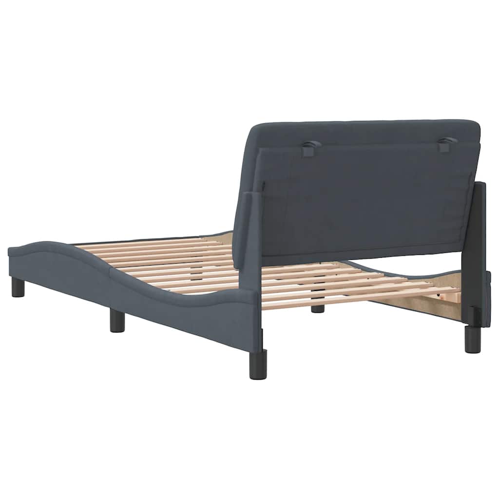 Bed Frame Dark grey Velvet, metal, solid pine wood, plywood Single