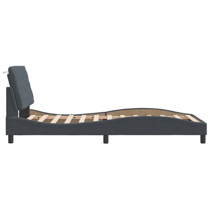 Bed Frame Dark grey Velvet, metal, solid pine wood, plywood Single