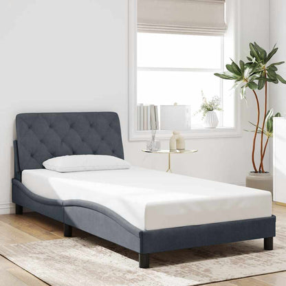 Bed Frame Dark grey Velvet, metal, solid pine wood, plywood Single