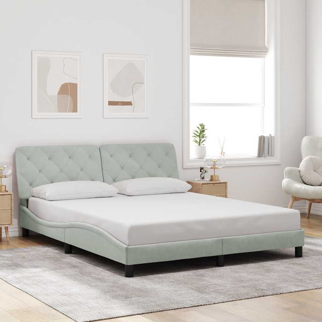 Bed Frame Light Grey Velvet Queen Bed Frame Rectangular