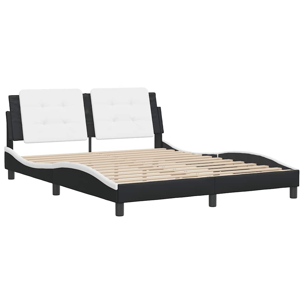 Bed Frame Black and White Faux Leather Full Durable Bed Frame