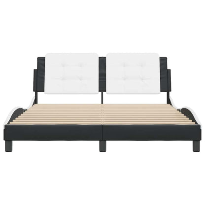 Bed Frame Black and White Faux Leather Full Durable Bed Frame
