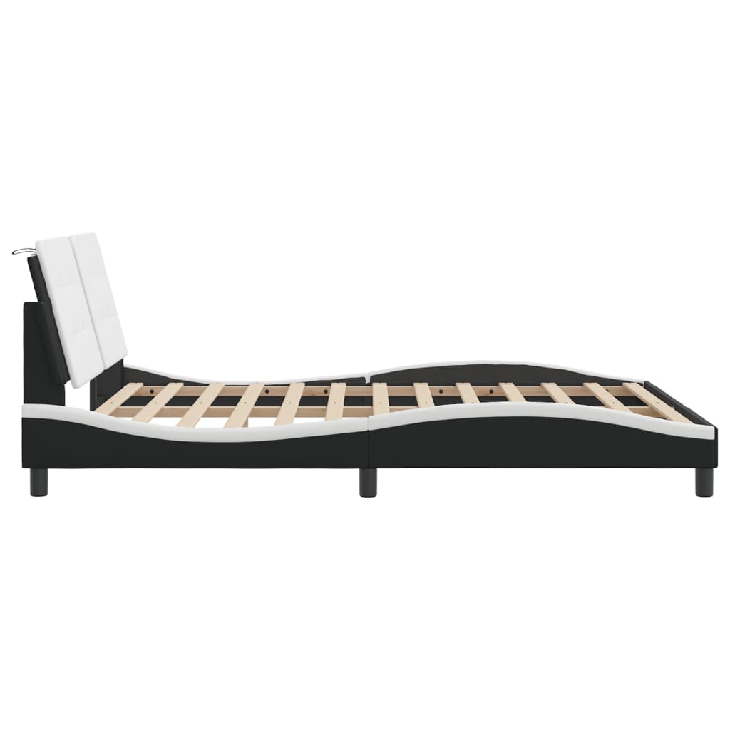 Bed Frame Black and White Faux Leather Full Durable Bed Frame