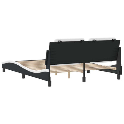 Bed Frame Black and White Faux Leather Full Durable Bed Frame
