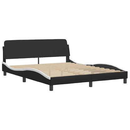 Bed Frame Black and White Faux Leather Full Durable Bed Frame