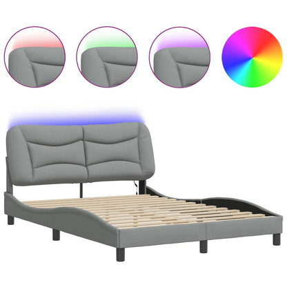 Bed Frame Light grey 100% polyester, metal, solid pine wood, plywood
