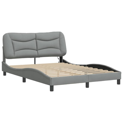 Bed Frame Light grey 100% polyester, metal, solid pine wood, plywood