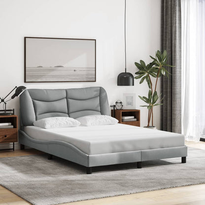 Bed Frame Light grey 100% polyester, metal, solid pine wood, plywood