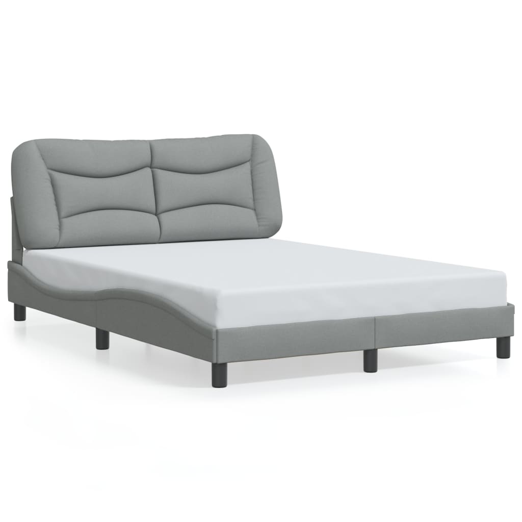 Bed Frame Light grey 100% polyester, metal, solid pine wood, plywood