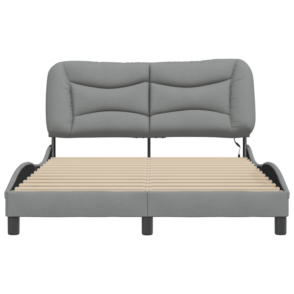 Bed Frame Light grey 100% polyester, metal, solid pine wood, plywood