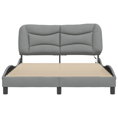 Bed Frame Light grey 100% polyester, metal, solid pine wood, plywood