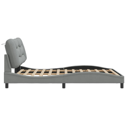 Bed Frame Light grey 100% polyester, metal, solid pine wood, plywood