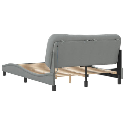 Bed Frame Light grey 100% polyester, metal, solid pine wood, plywood