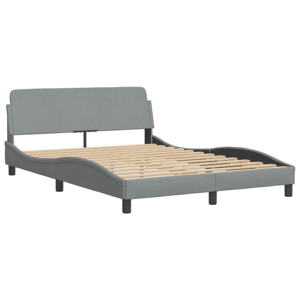 Bed Frame Light grey 100% polyester, metal, solid pine wood, plywood