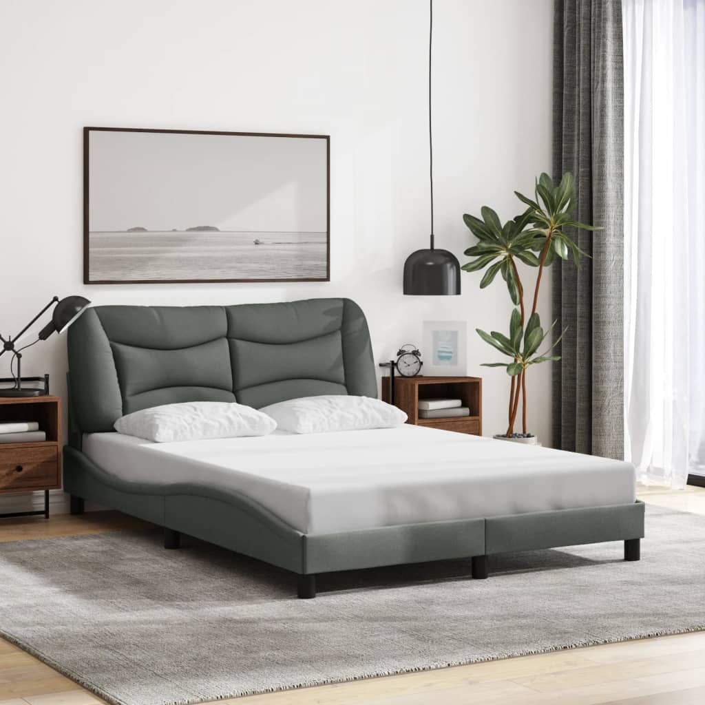 Bed Frame Dark Grey Polyester Full Bed Frame Waveform Modern
