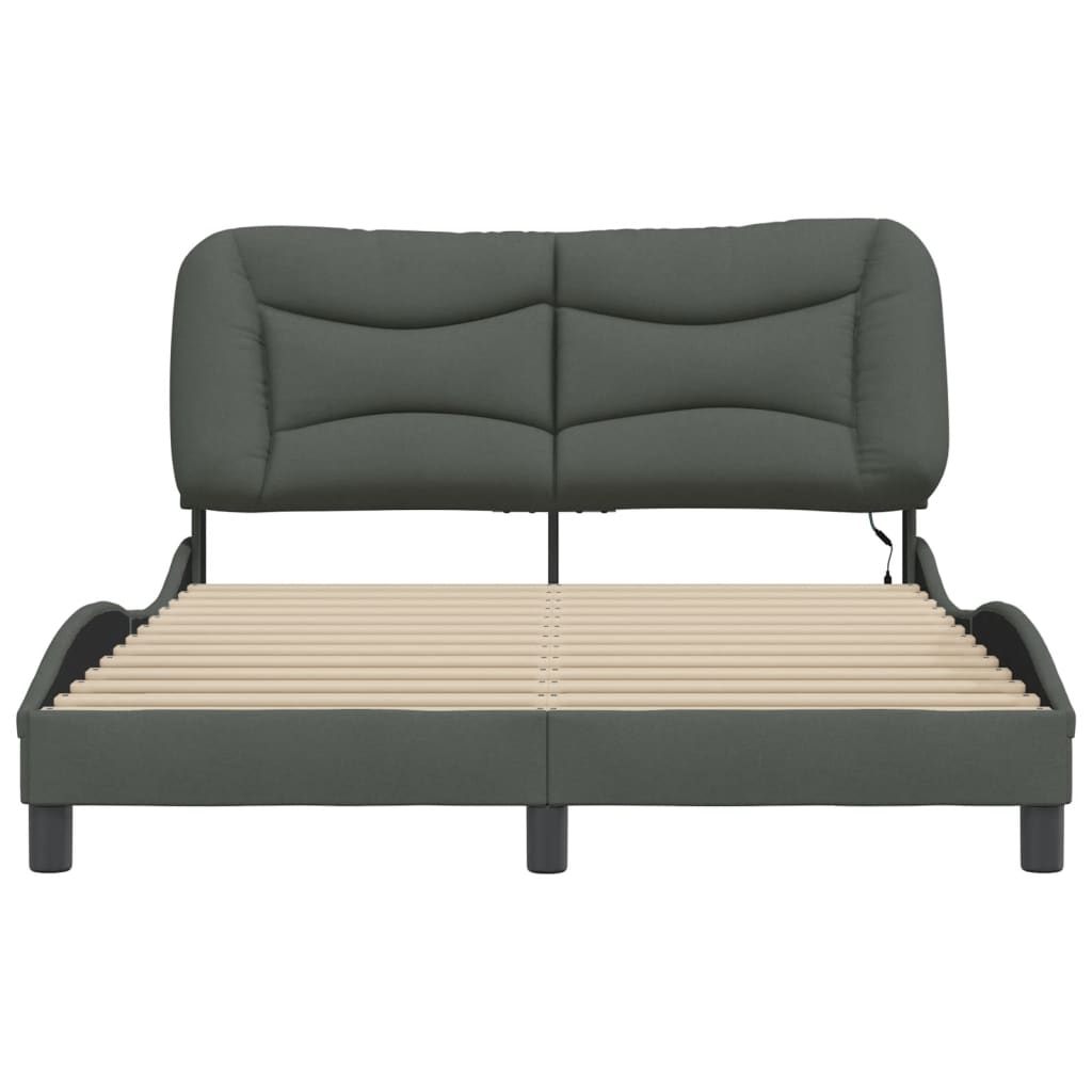 Bed Frame Dark Grey Polyester Full Bed Frame Waveform Modern
