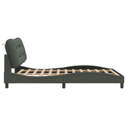 Bed Frame Dark Grey Polyester Full Bed Frame Waveform Modern
