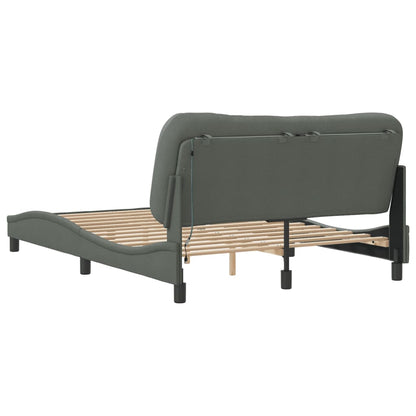 Bed Frame Dark Grey Polyester Full Bed Frame Waveform Modern