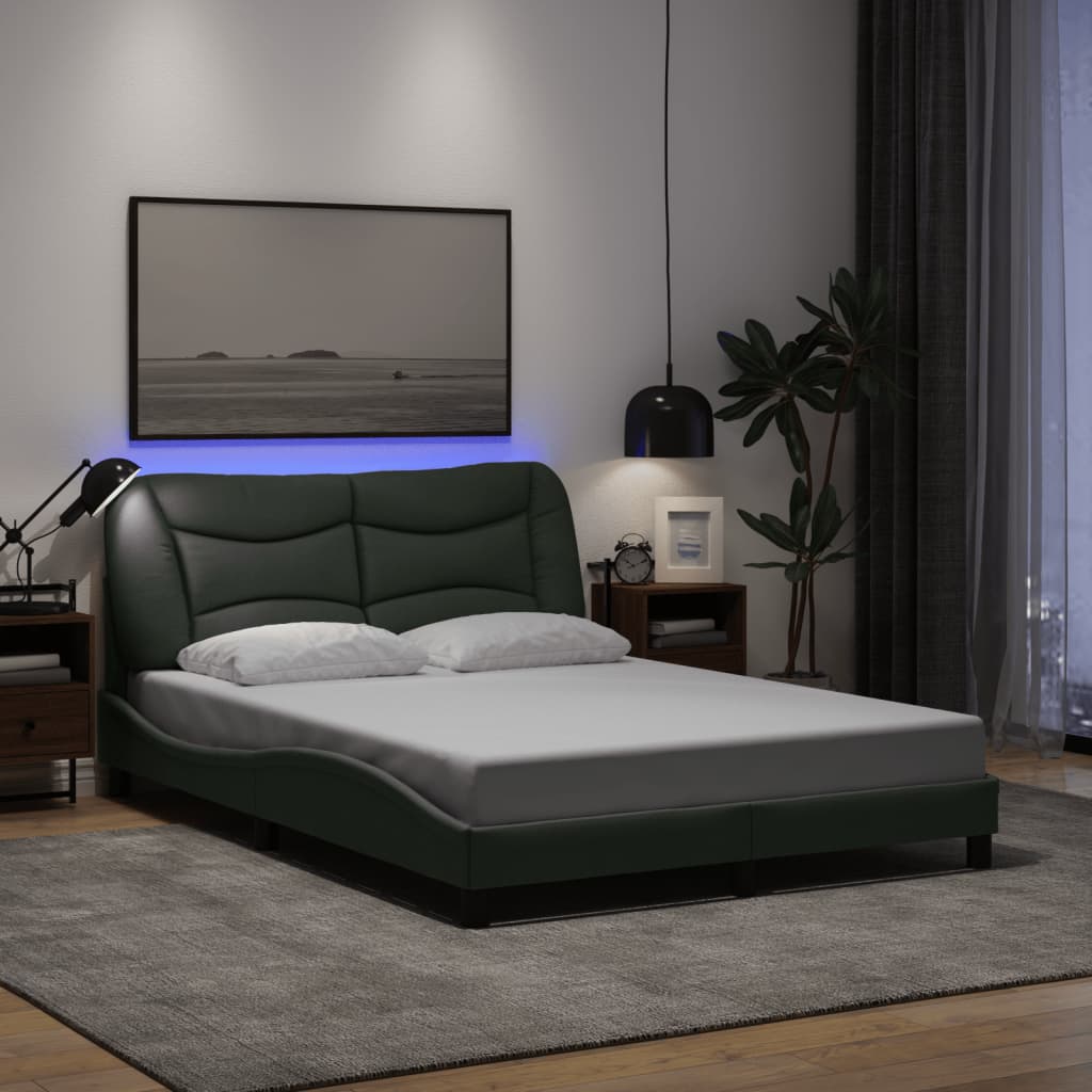 Bed Frame Dark Grey Polyester Full Bed Frame Waveform Modern