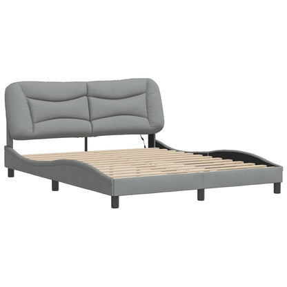 Bed Frame with LED without Mattress "Hvar" Light Gray 59.8"x79.9" Fabric