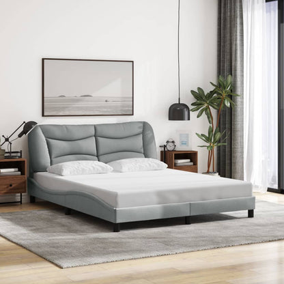 Bed Frame with LED without Mattress "Hvar" Light Gray 59.8"x79.9" Fabric